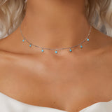 925 Sterling Silver Necklace with Synthetic Turquoise in White Gold, Adjustable 450mm for Women