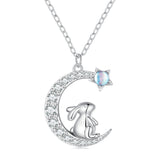 925 Sterling Silver Moonstone Necklace with CZ in Platinum Finish for Women