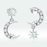 925 Sterling Silver Earrings with Translucent Opal and CZ in Oxidized Finish
