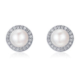 925 Sterling Silver Freshwater Pearl Earrings with CZ for Women