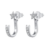 925 Sterling Silver CZ Earrings with White Gold Plating, 1.4x0.5cm for Women