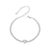 925 Sterling Silver White Gold Plated 8mm CZ Pendant Bracelet for Women