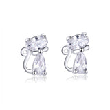 925 Sterling Silver Plated Platinum Earrings with Pavé Setting CZ for Women
