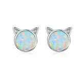 925 Sterling Silver Plated Rose Gold Opal Earrings 0.8cm for Women