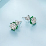 925 Sterling Silver Earrings with Pavé Set CZ & White Gold Plating, 0.75cm for Women