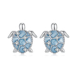 925 Sterling Silver Earrings with Enamel CZ in White Gold, 1.0x0.9cm for Women