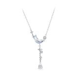 925 Sterling Silver Pendant Necklace with CZ and Transparent Glass for Women