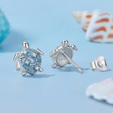 925 Sterling Silver Earrings with Enamel CZ in White Gold, 1.0x0.9cm for Women