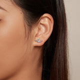 925 Sterling Silver Earrings with Pavé Setting CZ, 7x15mm, Plated Platinum for Women