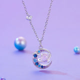 925 Sterling Silver Necklace with Pavé CZ & Transparent Glass Pendant for Women
