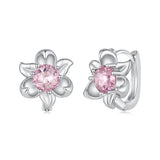 925 Sterling Silver White Gold Plated Transparent Glass 1.4 x 1.2 cm Hoop Earrings for Women