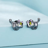 925 Sterling Silver Black Gold Plated Enamel CZ Earrings Size 10*14mm for Women