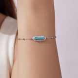 925 Sterling Silver White Gold Plated Bracelets with Synthetic Turquoise for Women