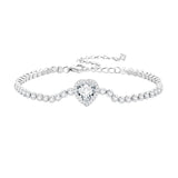 925 Sterling Silver Bracelet with CZ Zircon, 15+6.5cm, Platinum Plated for Women