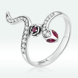 925 Sterling Silver Oxidized Snake Ring with Pavé Setting CZ for Women - Size 7.0