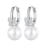 925 Sterling Silver Earrings with Plated Platinum and Shell Pearl for Women