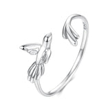 925 Sterling Silver Oxidized Silver Bird Ring for Women - 0.14cm Width, 0.7cm Bird Size