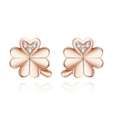 925 Sterling Silver Earrings with Pavé Setting CZ in Rose Gold 0.9x0.7cm for Women