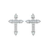 925 Sterling Silver Earrings with Pavé Setting CZ in White Gold Plating - 1.2x0.8cm for Women