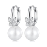925 Sterling Silver Earrings with Plated Platinum and Shell Pearl for Women