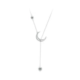 925 Sterling Silver Pavé Setting CZ Moon Necklace for Women
