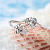 925 Sterling Silver Oxidized Leaf Ring for Women