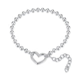 925 Sterling Silver 16+5cm White Gold Plated Heart Bracelet for Women