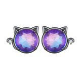 925 Sterling Silver Earrings with Pavé CZ and Transparent Glass in Black Gold, 1.0*1.2cm, for Women