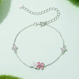 925 Sterling Silver Enamel Charm Bracelet with Pavé CZ, 15+6cm for Women