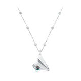 925 Sterling Silver Necklace with Transparent Glass, 18x15mm Pendant for Women