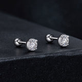 925 Sterling Silver 4mm Moissanite Earrings with Platinum Plating for Women