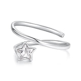 925 Sterling Silver White Gold Plated Pavé CZ Star Ring for Women