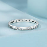925 Sterling Silver Oxidized 0.18cm Wide Pavé Setting CZ Ring for Women - Size 6.0