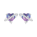 925 Sterling Silver Earrings with CZ and Transparent Glass in White Gold Plating for Women