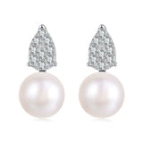 925 Sterling Silver 0.023 Carat Moissanite & Freshwater Pearl Earrings for Women