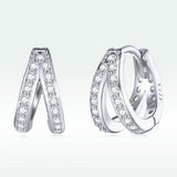 S925 Sterling Silver Earrings with Pavé Setting CZ, 1.1*0.6cm, for Women