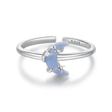 925 Sterling Silver Luminous Stone 0.80cm Moon Ring for Women