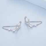 925 Sterling Silver Earrings with Pavé Setting CZ, 34*6mm for Women