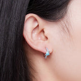 925 Sterling Silver Enamel CZ Earrings 14x6mm for Women