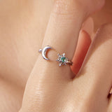 925 Sterling Silver Ring with Glass Snowflakes and Moon for Women