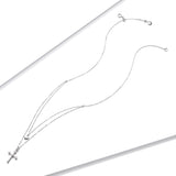 925 Sterling Silver Adjustable Platinum Plated Necklace with CZ - 1.4cm for Women