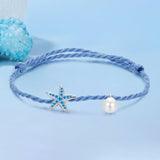 925 Sterling Silver Adjustable Starfish & Shell Pearl Bracelet for Women
