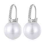 925 Sterling Silver Earrings with Quality Shell Pearl and CZ, 21*11mm, for Women