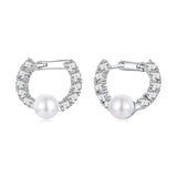 925 Sterling Silver White Gold Plated 1.6cm Hoop Earrings with Synthetic Pearl for Women