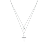925 Sterling Silver Adjustable Platinum Plated Necklace with CZ - 1.4cm for Women