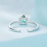 925 Sterling Silver White Gold Plated Transparent Glass Turtle Ring