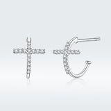 S925 Sterling Silver Earrings with Pavé Set CZ in Platinum Finish