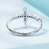 925 Sterling Silver Oxidized Ring with Pavé Setting CZ, Size 6.0 for Women