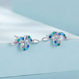 925 Sterling Silver Earrings with Pavé Setting CZ, 7x15mm, Plated Platinum for Women