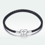 925 Sterling Silver Leather 17cm Bracelet with Oxidized CZ for Women